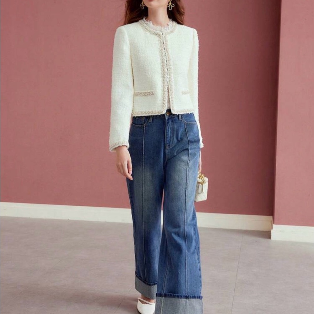 Vero Moda, Premium Tweed Faux Pearl Binding JACKET  S size 6size& Free Jeans